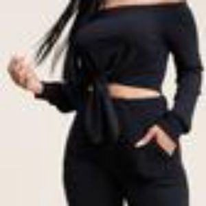 Solid French Terry Top And Pants Two Piece Set